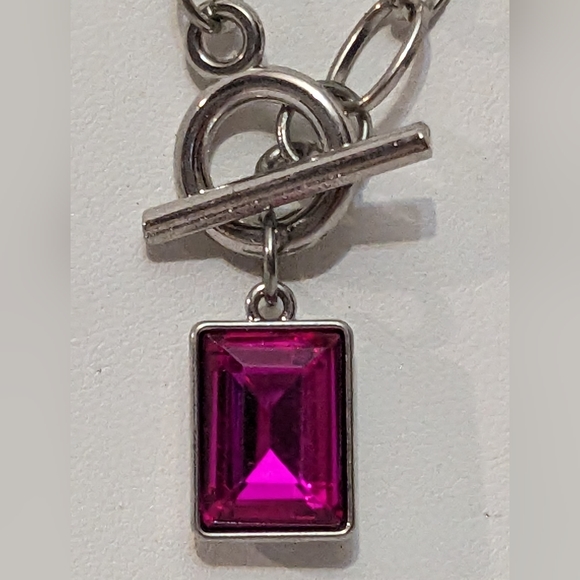 Sexy Sassy Silver & Hot pink Faceted Square Necklace & Earrings Set NEW - Picture 2 of 14